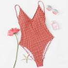 Shein Lace-up Gingham Swimsuit