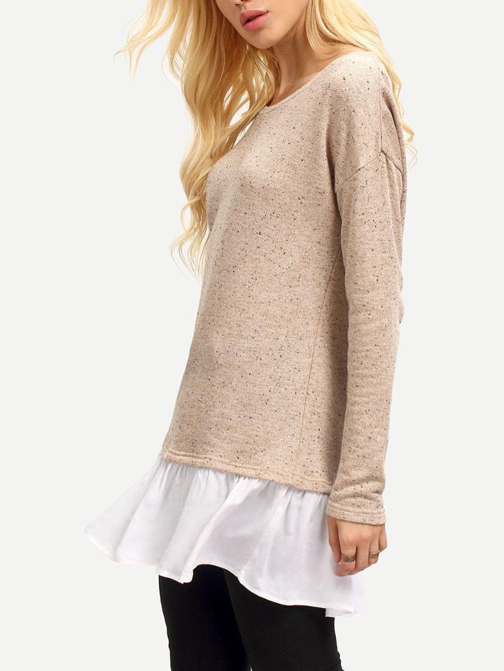 Shein Crew Neck Contrast Color Block Ruffle T-shirt