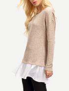Shein Crew Neck Contrast Color Block Ruffle T-shirt