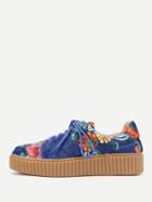 Shein Flower Print Lace Up Velvet Sneakers