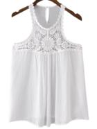 Shein White Keyhole Back Lace Splicing Tank Top