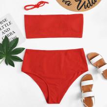 Shein Plus Solid Rib Knit Bikini Set