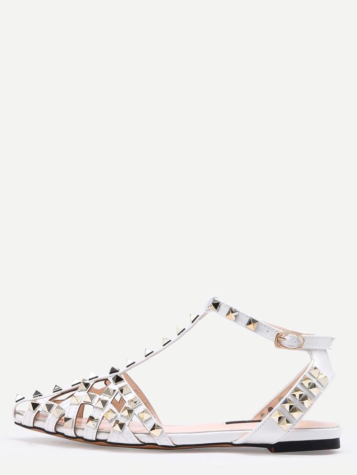 Shein Grey Almond Toe Studded T-strap Flats