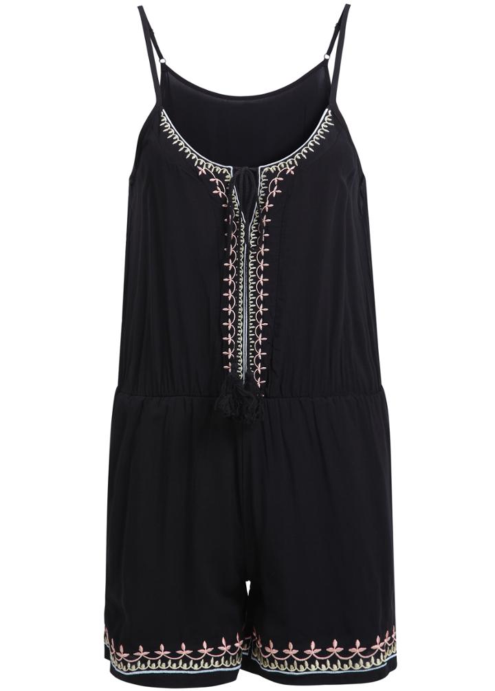 Shein Black Spaghetti Strap Embroidered Jumpsuit