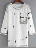 Shein White Round Neck Ripped Pocket Dress