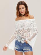 Shein Boat Neckline Bell Sleeve Lace Top