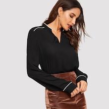 Shein V-cut Neck Contrast Binding Top