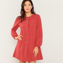 Shein Lantern Sleeve Button Up Dress