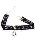 Shein Black Floral Lace Moon Star Gemstone Choker Necklace