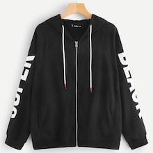 Shein Plus Letter Print Raglan Sleeve Hoodie