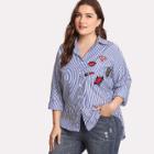 Shein Plus Embroidered Patches Detail Striped Shirt