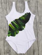 Shein Leaf Print Scoop Neck One Piece Beachwear