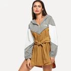 Shein Color-block Knot Front Hooded Dress