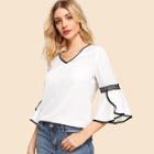 Shein Contrast Binding Lace Detail Blouse