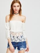 Shein White Off The Shoulder Contrast Crochet Lace Peplum Top