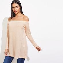 Shein Solid Off Shoulder Textured Blouse