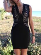 Shein Black Sleeveless Crochet Lace Bodycon Dress
