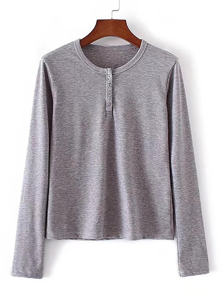 Shein Long Sleeve Tee With Buttons