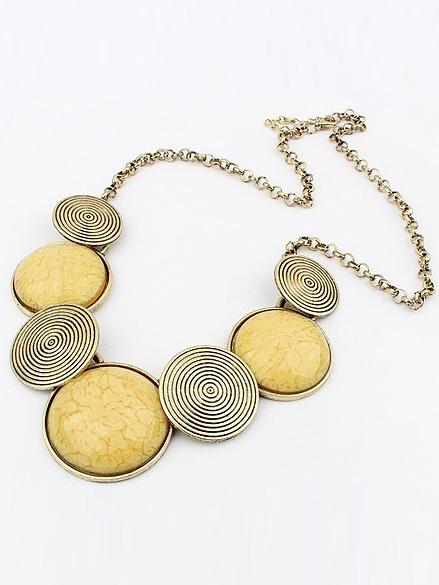 Shein Yellow Gemstone Metallic Round Necklace