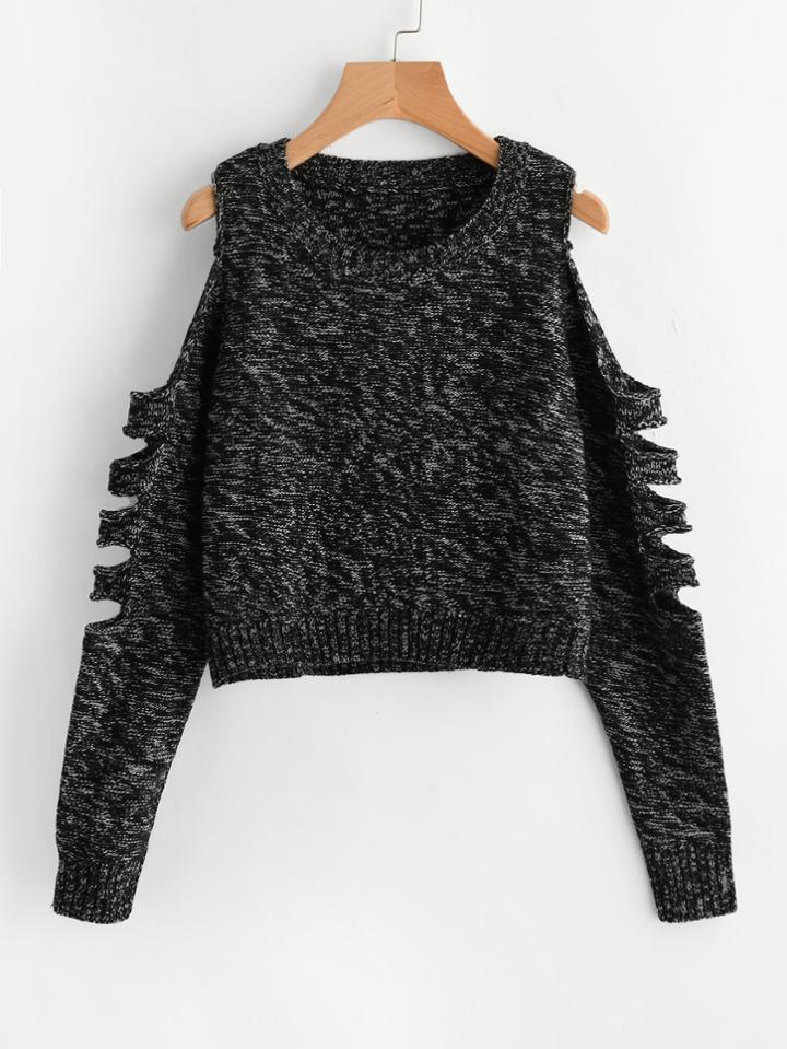 Shein Ladder Cutout Sleeve Marled Knit Jumper