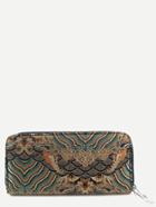 Shein Coffee Tribal Embroidery Zipper Wallet