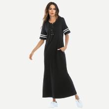 Shein Lace Up Stripe Side Longline Dress