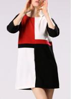 Rosewe Multi Color Patchwork Round Neck Straight Dress