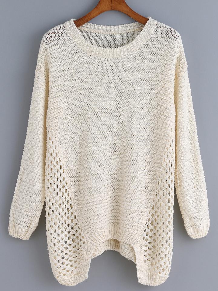 Shein Long Sleeve Open-knit Apricot Sweater