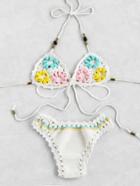 Shein Flower Embellished Strappy Crochet Bikini Set