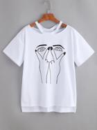 Shein Cutout Neck Slit Side Dip Hem Tee