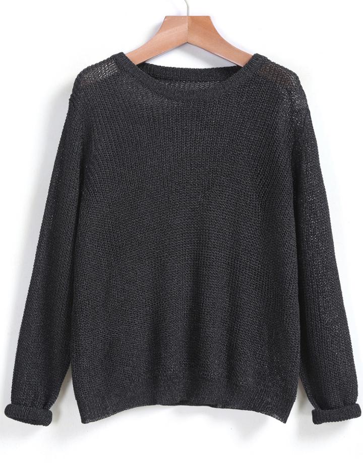 Shein Black Round Neck Loose Knit Sweater