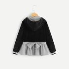Shein Girls Embroidered Detail Two Tone Zip Up Velvet Hoodie