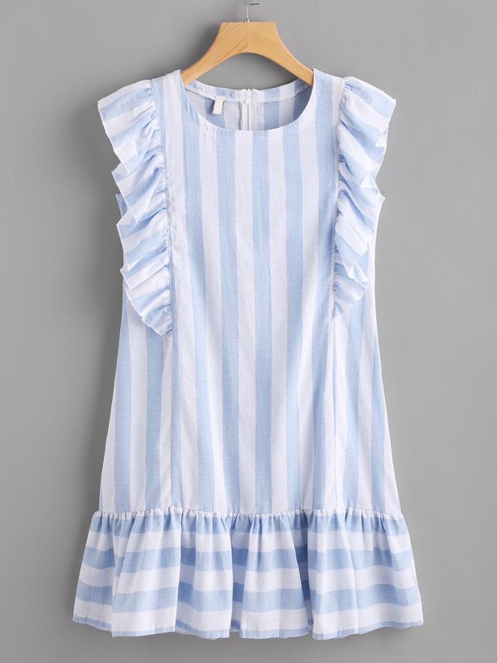 Shein Contrast Striped Frill Trim Dress