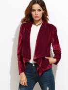 Shein Burgundy Waterfall Collar Velvet Blazer