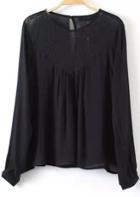 Shein Black Round Neck Lace Loose Blouse