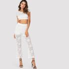 Shein Lace Crop Top And Flare Leg Pants