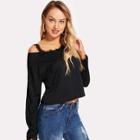 Shein Lace Trim Asymmetric Neck T-shirt