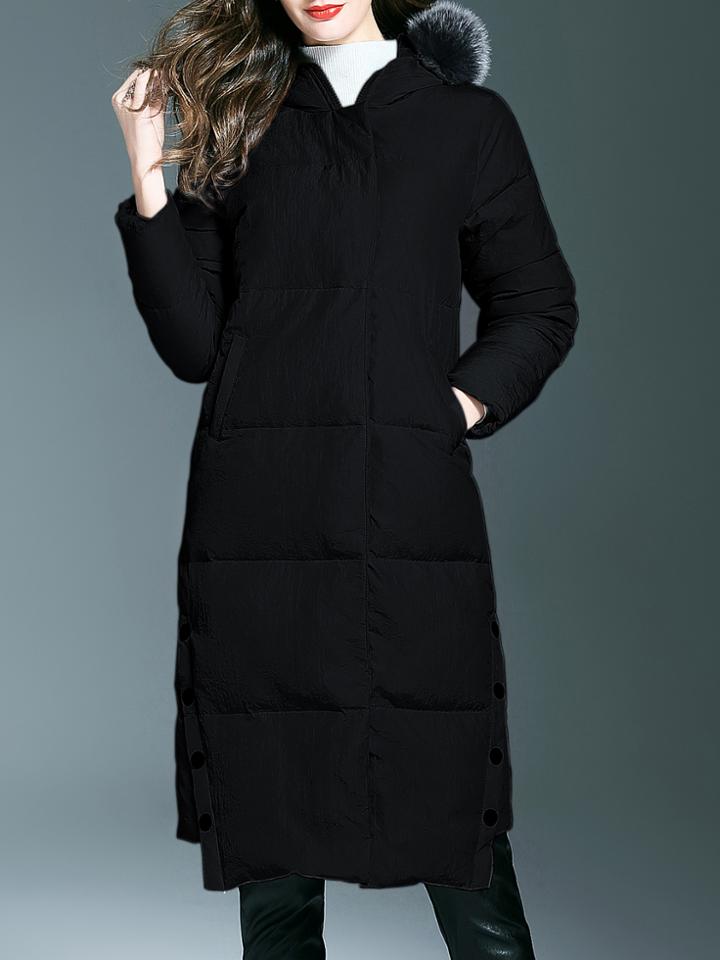 Shein Black Zipper Pockets Hooded Long Coat