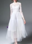 Shein White Sheer Embroidered Gauze A-line Dress