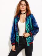 Shein Green And Blue Iridescent Sequin Bomber Jacket