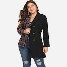 Shein Plus Color-block Self Tie Blazer
