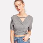 Shein Keyhole Front Ribbed Wrap T-shirt