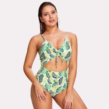 Shein Plus Palm Print Cut Out Swimsuit