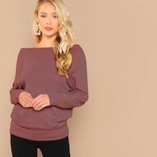 Shein Boat Neck Waffle Knit Solid Tee