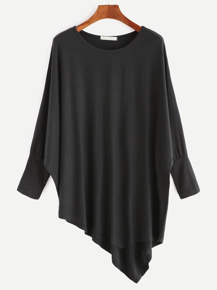 Shein Black Batwing Sleeve Asymmetric Hem T-shirt