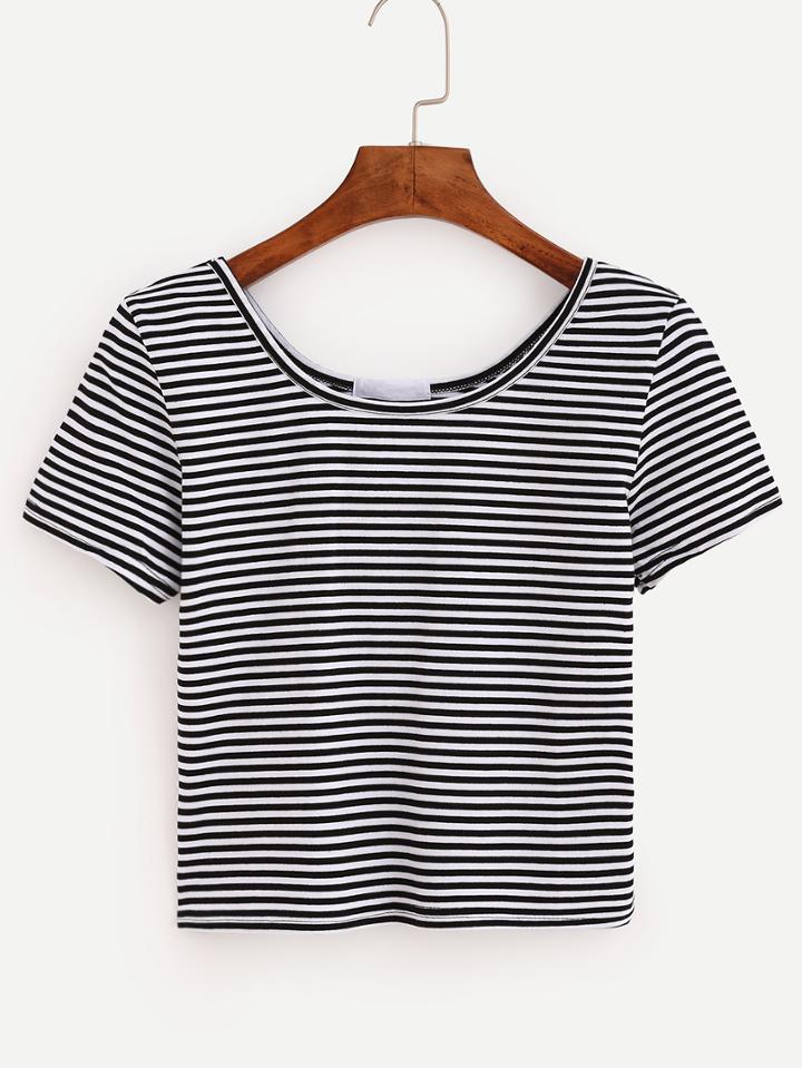 Shein Black White Striped Crop T-shirt