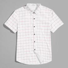 Shein Men Slim Grid Print Blouse
