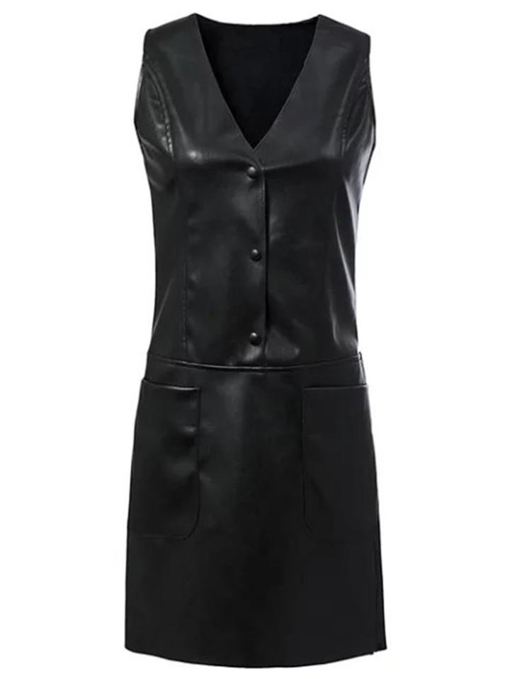 Shein Plunge Neckline Sleeveless Pu Dress