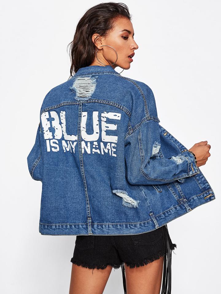 Shein Distressed Bleach Wash Boyfriend Denim Jacket