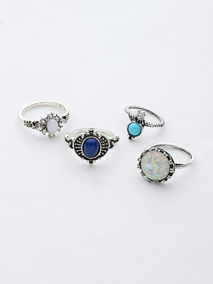 Shein Gemstone Detail Ring Set